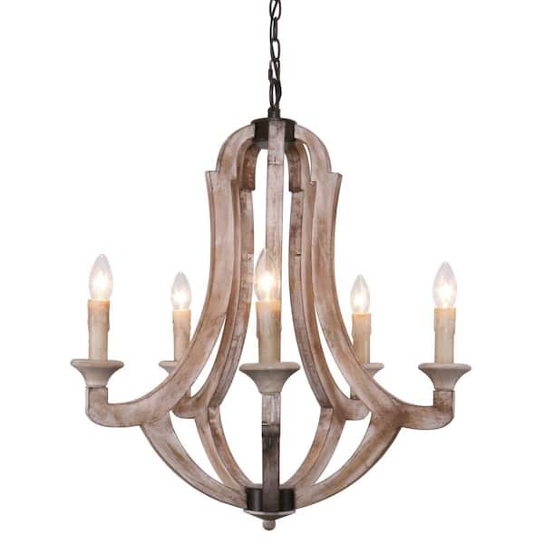 matrix decor 5-Light Wood Vintage Candle Chandelier