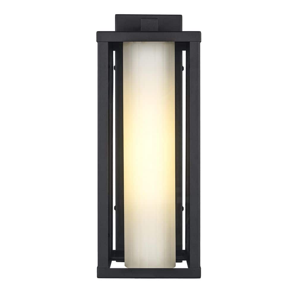 Adler 16 in. 1-Light Black Outdoor Wall Light Fixture with Clear and Frosted Glass