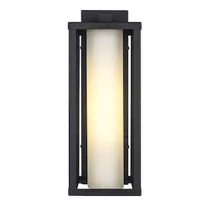 Adler 16 in. 1-Light Black Outdoor Wall Light Fixture with Clear and Frosted Glass