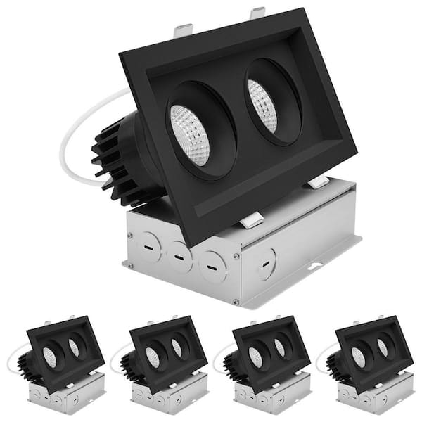 2-Head Integrated LED Rectangular Black Regressed Gimbal Recessed Light, 360°+15° Swivel 5CCT 30W 2000LM Dimmable 4 Pack