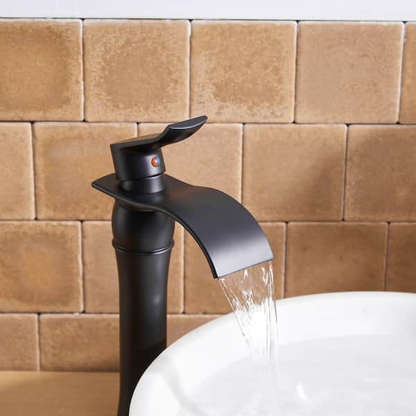 Tall Bathroom Basin Faucet Waterfall Spout Sink Vessel Mixer Tap+Pop Up Drain 