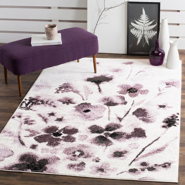 Adirondack Ivory/Purple 5 ft. x 8 ft. Floral Gradient Area Rug