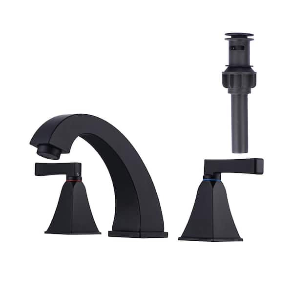 IVIGA 8 in. Widespread Double Handle High Arc Bathroom Faucet with Pop Up Drain Kit Included and Supply Lines in Matte Black
