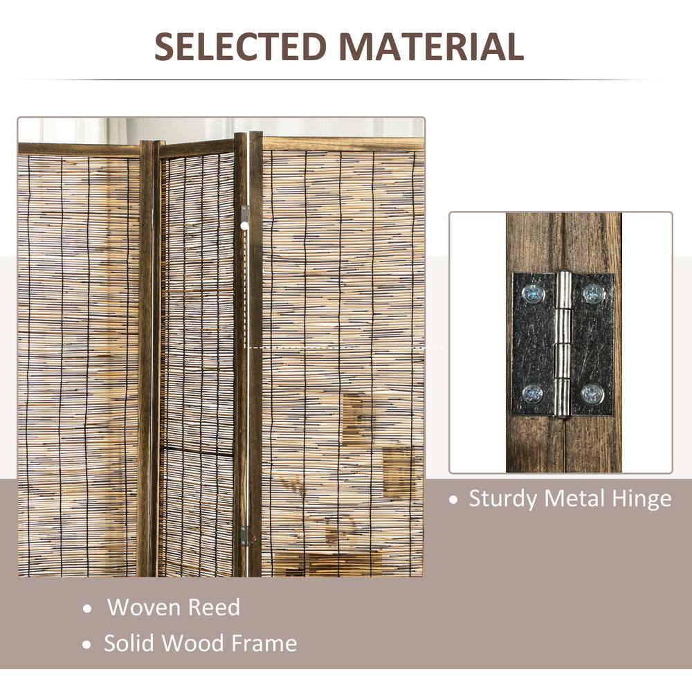 Brown Woven Bamboo 4-Panel Folding Room Divider
