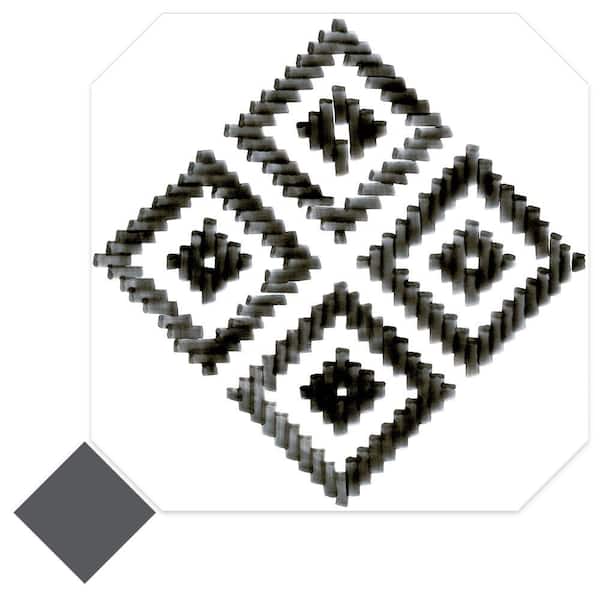 Merola Tile Vaudeville Octagon Sombra with Taco Antracita 8 in. x 8 in. Porcelain Floor and Wall Take Home Tile Sample