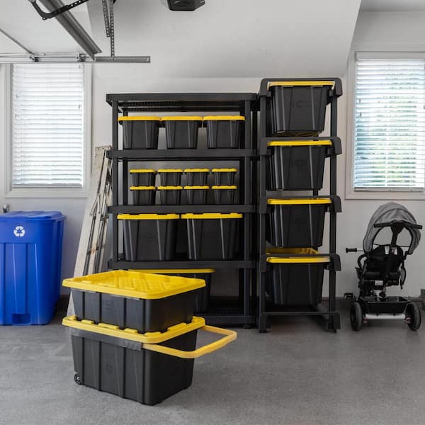 HDX 27 Gal. Tough Storage Tote with Wheels and Handle in Black and