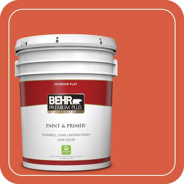BEHR PREMIUM PLUS 5 gal. #200B-7 Fireglow Flat Low Odor Interior Paint & Primer