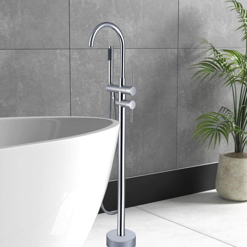 Chrome Freestanding Bathtub Faucet with Handheld Shower