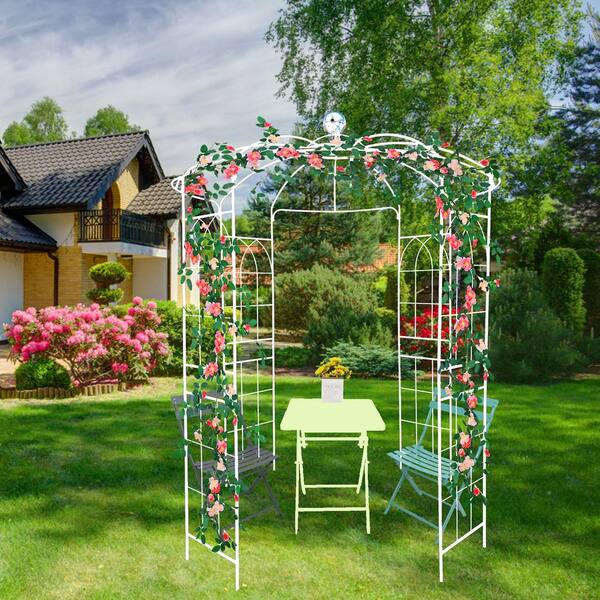 ITOPFOX White 114.20 in. x 81.30 in. Metal Garden Arch Iron