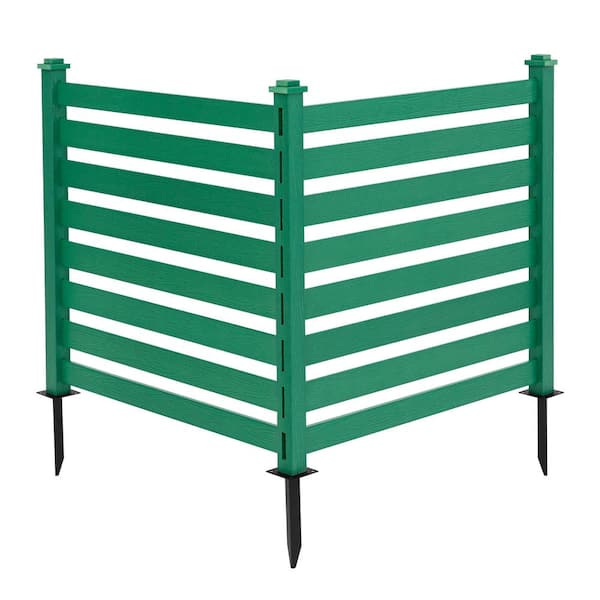 LUE BONA 38 in. W x 46 in. H Green Outdoor No Dig Fence Poly Plastic Picket Fence Panel Decorative Garden Privacy Fence(4-Pack)