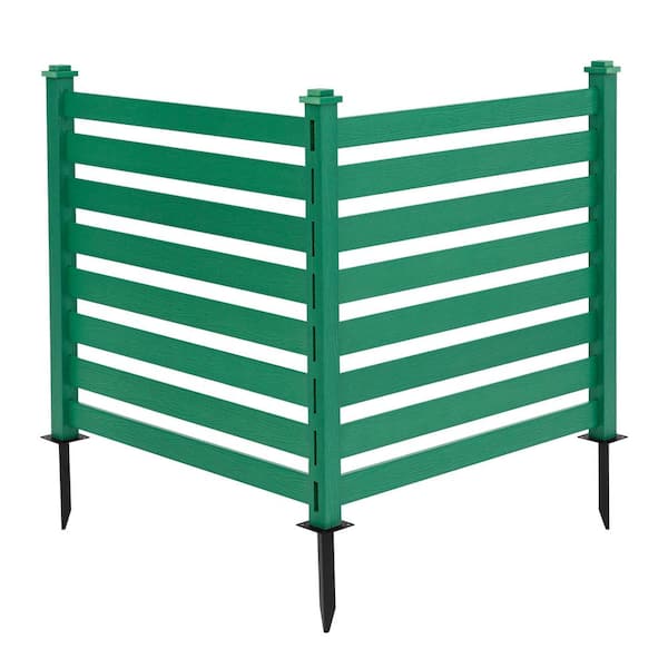 LUE BONA 38 in. W x 46 in. H Green Outdoor No Dig Fence Poly Plastic Picket Fence Panel Decorative Garden Privacy Fence(2-Pack)
