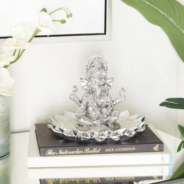 Silver Table Decor Decorative Crown Metal Accent Piece with Mirror 9 in.