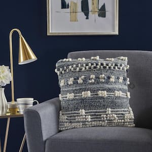 Clara Blue and White Geometric Cotton 17 in. x 17 in. Throw Pillow