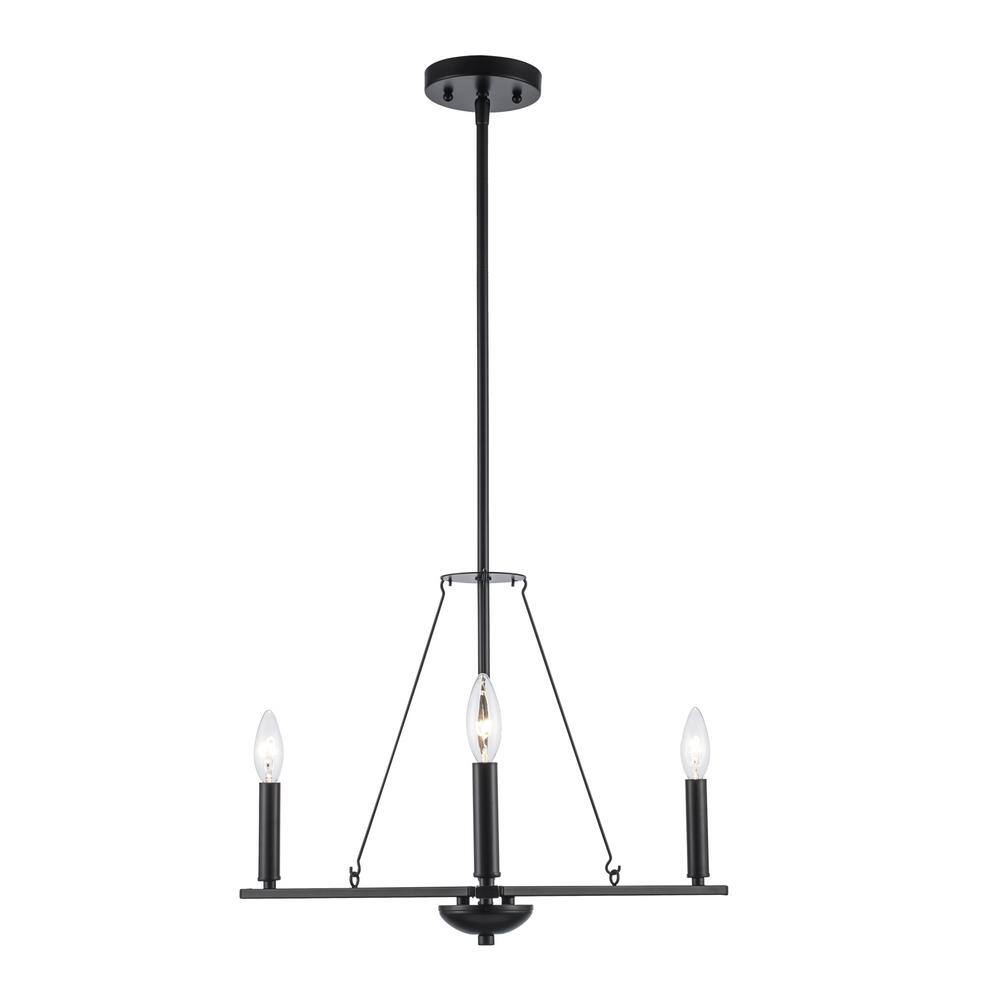 Black Metal 3-Light Candle Chandelier with Adjustable Height