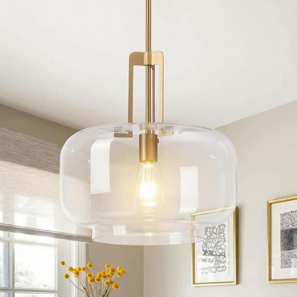 15. in. 1-Light Gold Modern Pendant Light with Transparent Glass Shade for Dining Kitchen Island