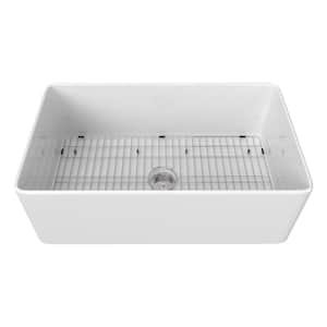 36 in. Farmhouse Single Bowl 18-Gauge White Fireclay Kitchen Sink with Bottom Grid and Drain