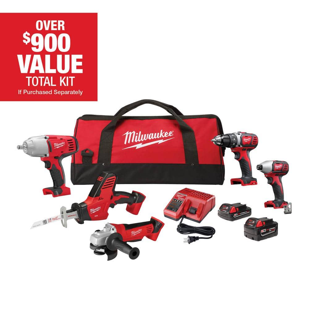 Milwaukee M18 18V Lithium-Ion Cordless Combo Tool Kit (5-Tool) with Two  Batteries, Charger, Tool Bag 2695-25CXH The Home Depot