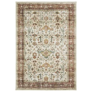 Summit Ivory/Red 4 ft. x 6 ft. Traditional Oriental Border Polyester Machine Washable Indoor Area Rug