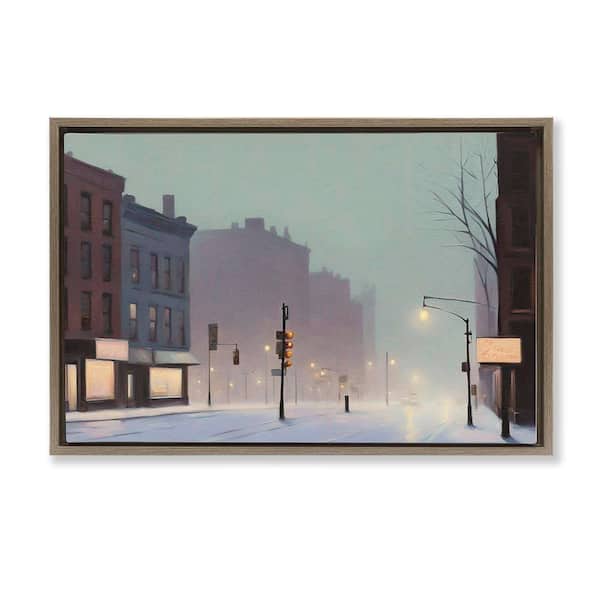 Stupell Industries Foggy City Street by Noah Bay Brown Floater Frame Abstract Graphic Art Print 21 in. x 31 in.