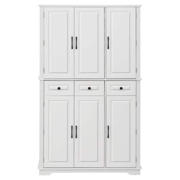 72 in. White Wood Pantry Organizer Cabinet with 3 Pull Out Tray 6 Door Racks