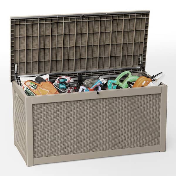 260 Gal. Large Patio Gray Plastic Deck Box Outdoor Storage Box