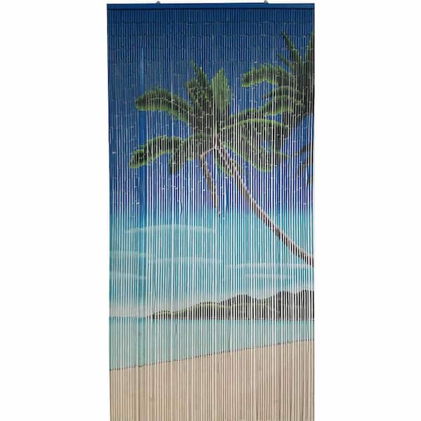 Unbranded Lagoon Beaded Bamboo Curtain Door 90 Strings 35.5 in. W x 78.8 in. L Wall Mounted Light Filtering Sheer Curtain 1 Panel