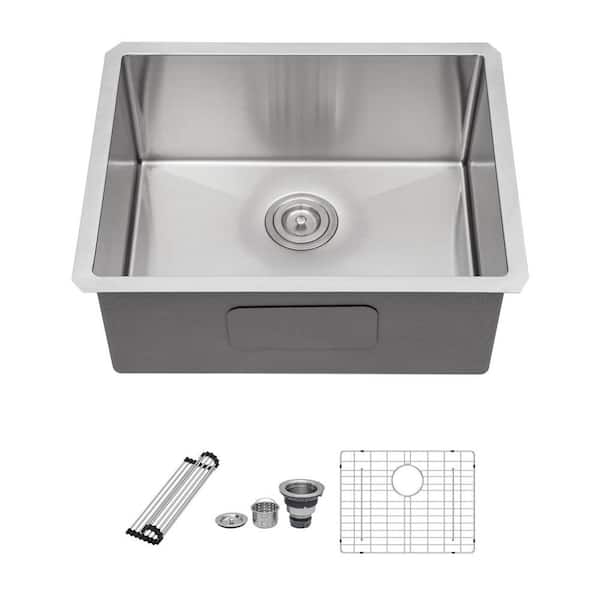 23 in. Drop-In Single Bowl 16-Gauge Brushed Nickel Stainless Steel Kitchen Sink with Drain Assembly and Drying Rack