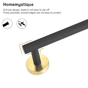 Bathroom Hardware 3-Piece Bath Hardware Set with Towel Bar, Robe Hook, Toilet Paper Holder in Black and Gold