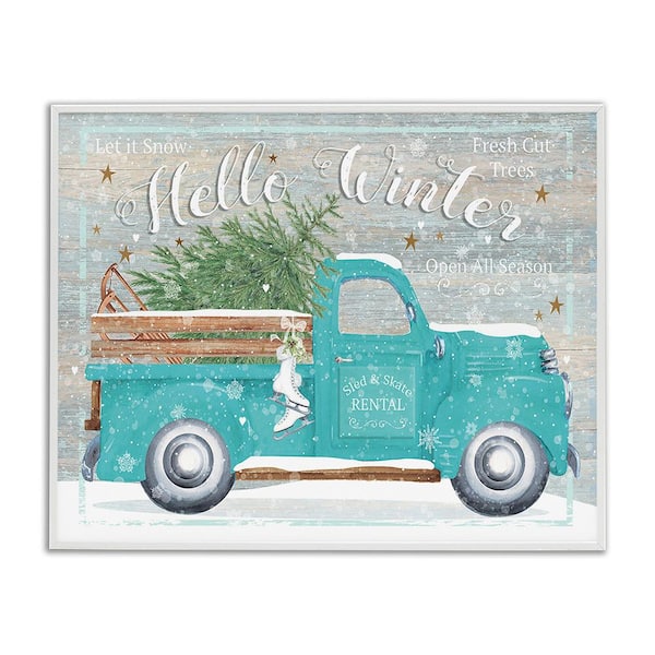 Stupell Industries Rustic Hello Winter Truck by Karen Tye Bentley 1-Piece Framed Graphic Print Travel Poster Art Print 14 in. x 11 in.