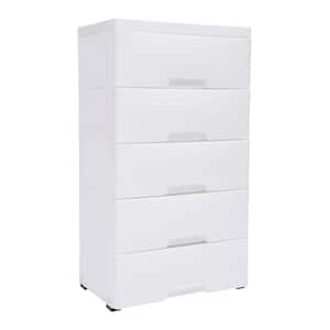 33.07 in. x 17.72 in. White Plastic Storage Cabinet with 5-Drawers and Wheels