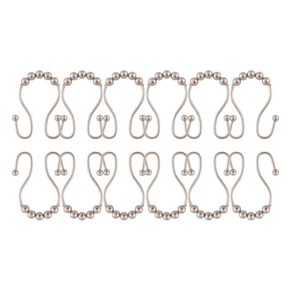 Brushed Nickel Double Roller Ball Shower Curtain Hooks