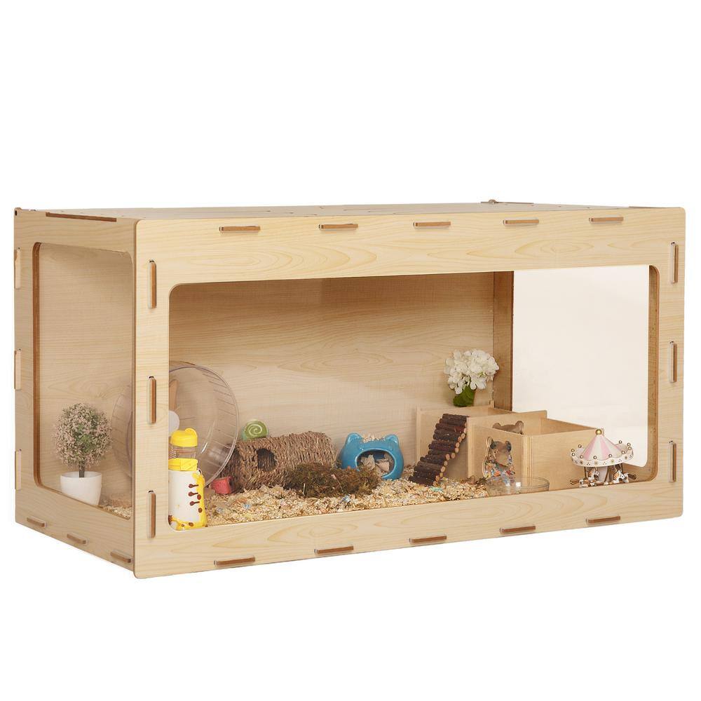 Natural Wood Large Hamster Cage with Acrylic Panels