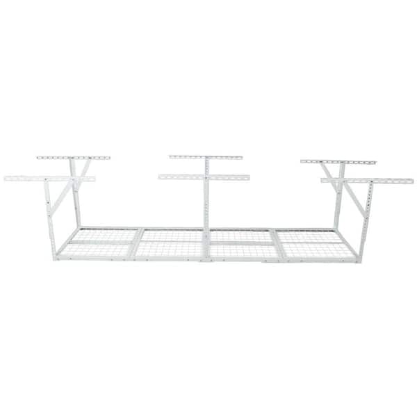 96 in. W x 38.6 in. H x 24 in. D White Adjustable Metal Heavy Duty Overhead Garage Ceiling Mounted Storage Rack