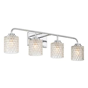 Strasbourg 31.5 in. 4-lights Chrome Vanity Light with Cut Crystal Glass Shade