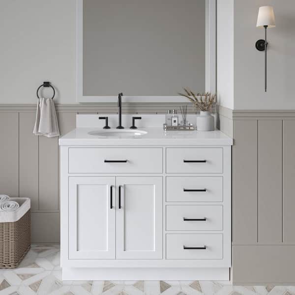 ARIEL Hepburn 43 in. W x 22 in. D x 36 in. H Bath Vanity in White with White Pure Quartz Vanity Top with White Basin
