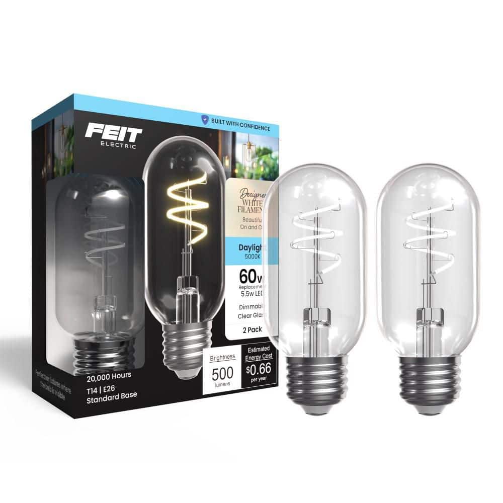 60W Equiv. T14 Dimmable Spiral White Filament Clear Glass E26 Vintage Edison LED Tubular Light Bulb, Daylight (2-Pack) price history on PriceWatchPro