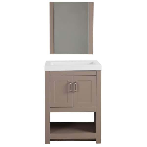 Glacier Bay Fairlake 24 in. W x 19 in. D x 34 in. H Single Sink Bath Vanity in Clay with White Cultured Marble Top and Mirror