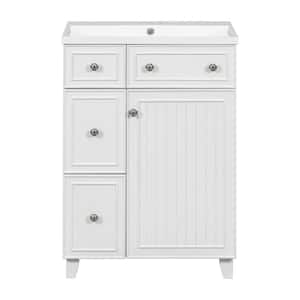 24 in.W x 18 in.D x 34.3 in.H Freestanding Bath Vanity in White with White Resin Integrated Top Sink, 2-Drawers, 1 Door