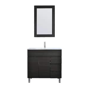 31.5 in. W x 18.1 in. D x 32.1 in. H Single Sink Freestanding Bath Vanity in Black with White Ceramic Top and Mirror