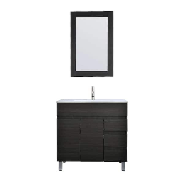 HBEZON 31.5 in. W x 18.1 in. D x 32.1 in. H Single Sink Freestanding Bath Vanity in Black with White Ceramic Top and Mirror