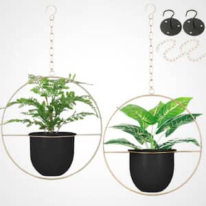 2 Pack Boho Metal Hanging Planters with 5.5 in. Pot (Detachable) + Hook + Chain