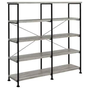 Analiese 63 in. Grey Driftwood and Black 4-Shelf Open Etagere Bookcase