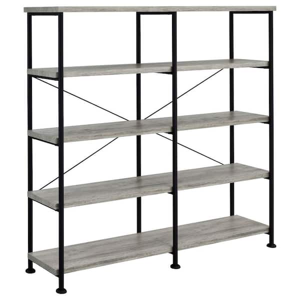 Coaster Analiese 63 in. Grey Driftwood and Black 4-Shelf Open Etagere Bookcase