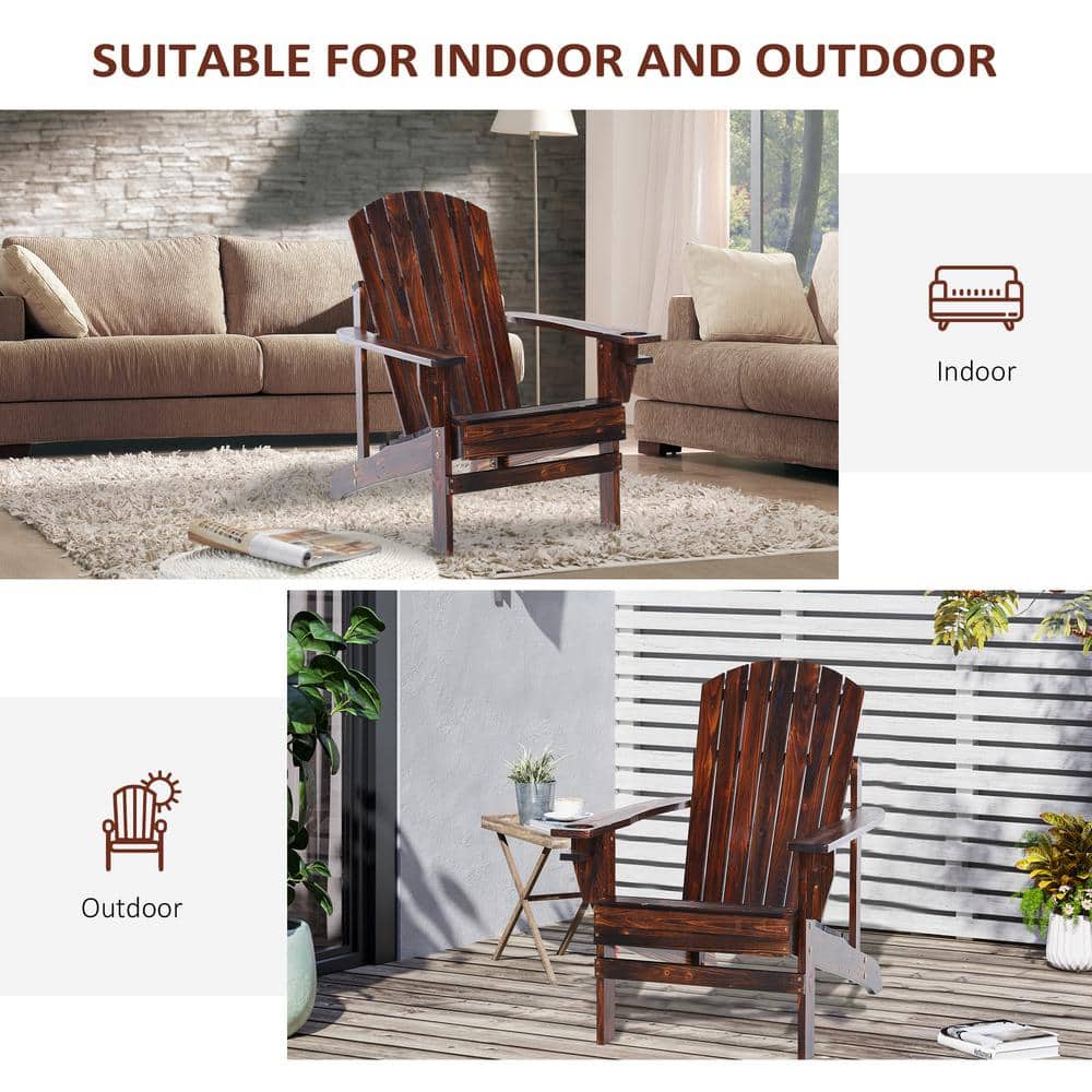 Outsunny Dark Brown Fir Wood Adirondack Chair with Cupholder