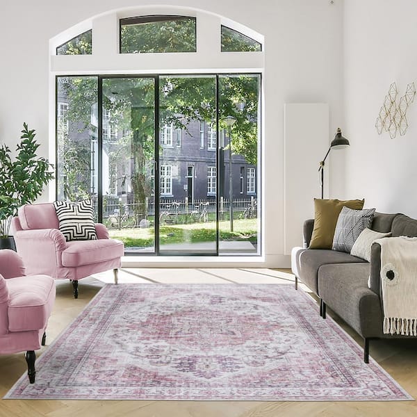 Soha Pink 6 ft. x 9 ft. Crystal Print Polyester Digitally Printed Area Rug