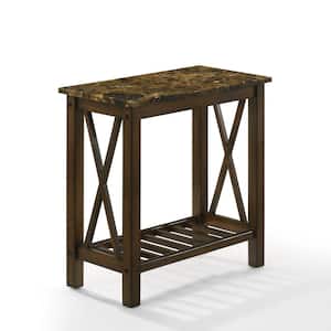 23.62 in. Brown Rectangle Marble End/Side Table with Wooden Frame