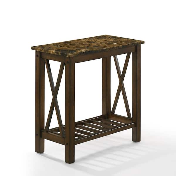 Benjara 23.62 in. Brown Rectangle Marble End/Side Table with Wooden Frame