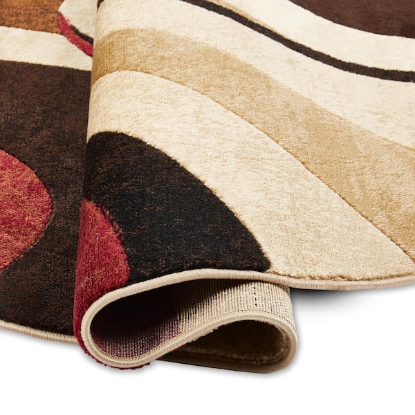 Home Dynamix Tribeca Brown/Red 5 ft. 2 in. Round Area Rug