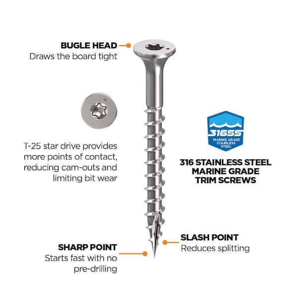 CAMO 1-5/8 in. #9 316 Stainless Steel Premium Star Drive Bugle-Head Deck Screws (350-Count)