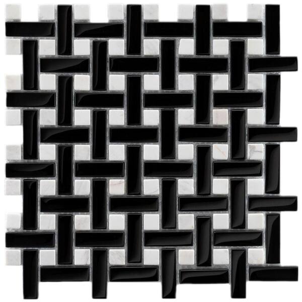 Merola Tile Tessera Basketweave Classic 11 in. x 11 in. x 8 mm Glass and Stone Mosaic Wall Tile